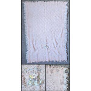 Bright Future Little Angel Pink Baby Blanket Bunny Acrylic Knit Fringe 46 x 32